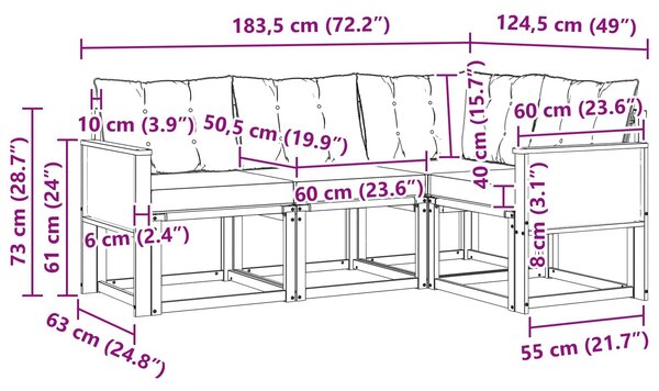 VidaXL Kültéri kanapé szett 4 pcs Természetes és Világosszürke