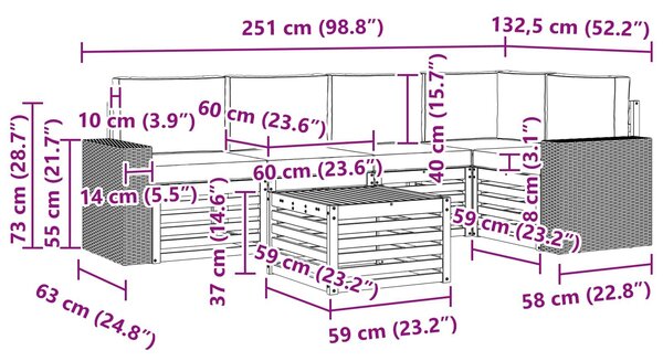 VidaXL Szegmentált kanapé szett párnával 6 pcs Természetes és antracit