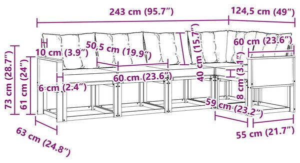 VidaXL Kültéri kanapé szett párnával 5 pcs Természetes és krémszínű