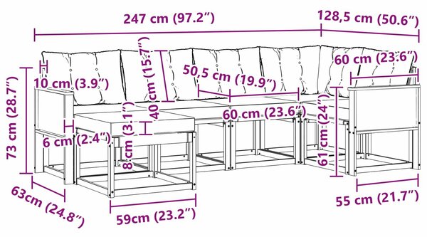 VidaXL Kültéri kanapé szett párnával 6 pcs Természetes és Fekete