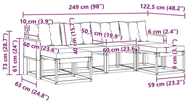 VidaXL Kültéri kanapé szett párnával 6 pcs Természetes és Fekete