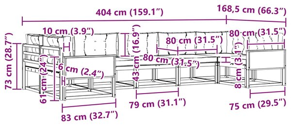 VidaXL Kültéri kanapé szett 7 pcs Természetes és Világosszürke