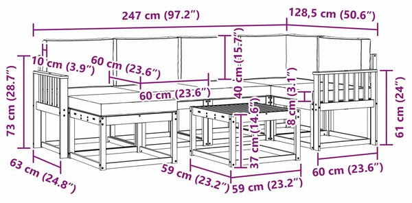 VidaXL Kültéri kanapé szett 7 pcs Fehér és Antracitszürke Tömör Akácfa