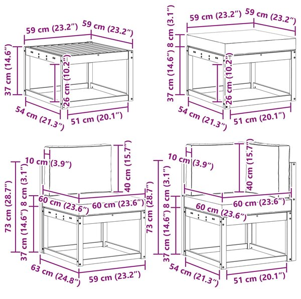 VidaXL Kültéri kanapé szett 7 pcs Fehér és Antracitszürke Tömör Akácfa