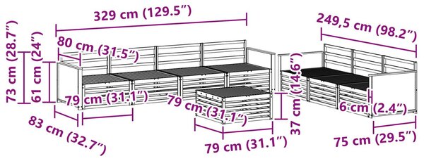 VidaXL Kültéri kanapé szett 8 pcs Természetes Tömör Akácfa