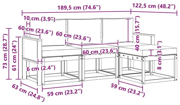 VidaXL Kültéri kanapé szett párnával 4 pcs Természetes