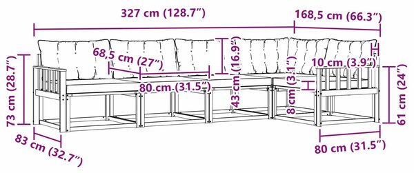 VidaXL Kültéri kanapé szett párnával 5 pcs Fehér és Világosszürke
