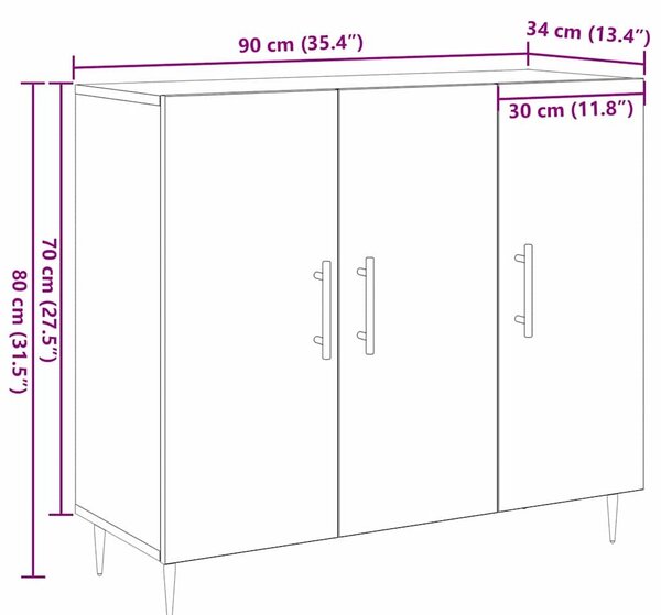 VidaXL Széf Fekete tölgy 90 x 34 x 80 cm Szerelt Fa