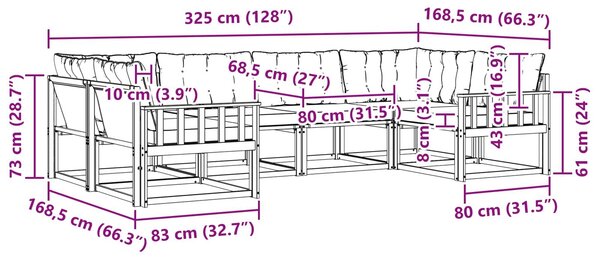 VidaXL Kültéri kanapé szett párnával 6 pcs Fehér és Bézs
