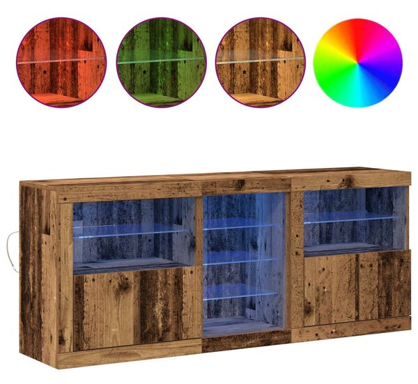 VidaXL LED tálaló Öreg fa 162 x 37 x 67 cm Szerelt Fa
