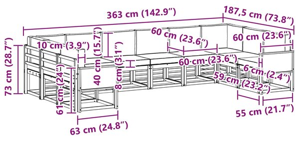 VidaXL Kültéri kanapé szett 10 pcs Természetes és antracit