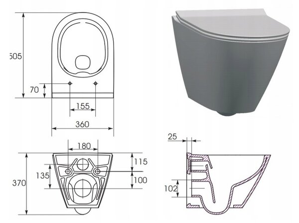 Cersanit City Oval CleaOn, függő WC csésze ülőke nélkül, fehér, K35-025