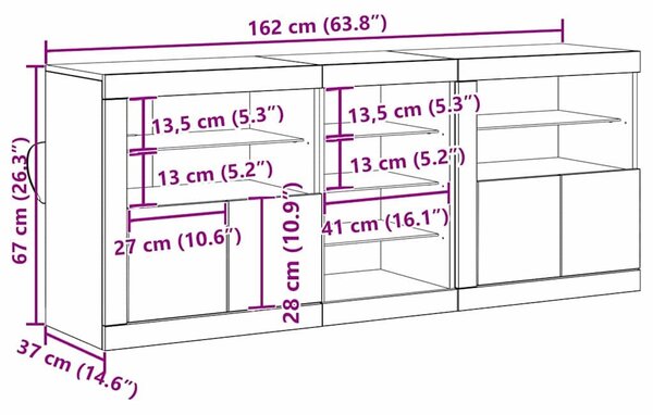 VidaXL LED tálaló Öreg fa 162 x 37 x 67 cm Szerelt Fa
