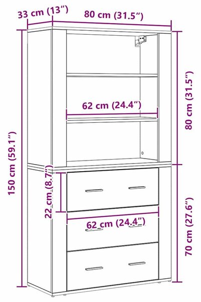 VidaXL Magasfiú Fekete tölgy 80 x 33 x 150 cm Szerelt Fa