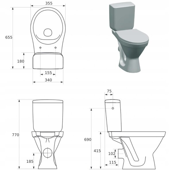 Cersanit Cersania SimpleOn 010 - WC kombi 3 / 6l + ülőke lassan záródó hőre keményedő, vízszintes hulladék, fehér, K11-2339