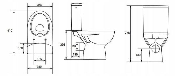 Cersanit Parva CleanOn, kombi WC öblítéssel 3 / 5l, vízszintes lefolyó, vízellátás oldalról és antibakteriális ülőke hőre keményedő, fehér, K27-063