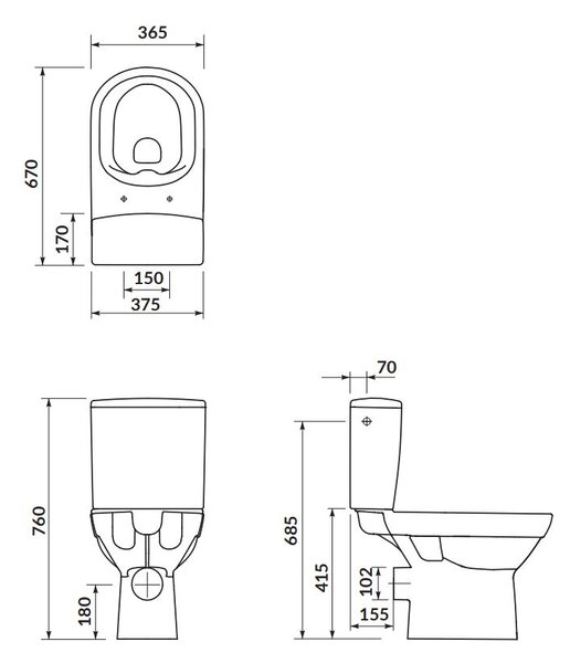 Cersanit CITY - WC kombi + antibakteriális ülőke lassan záródó funkcióval, vízszintes hulladék, vízellátás alulról, K35-036