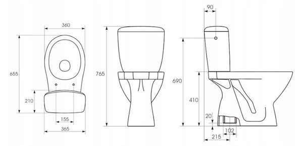 Cersanit Cascade, kombi WC öblítéssel 3 / 6l, függőleges hulladék + ülőke polipropilénnel, fehér, K100-207