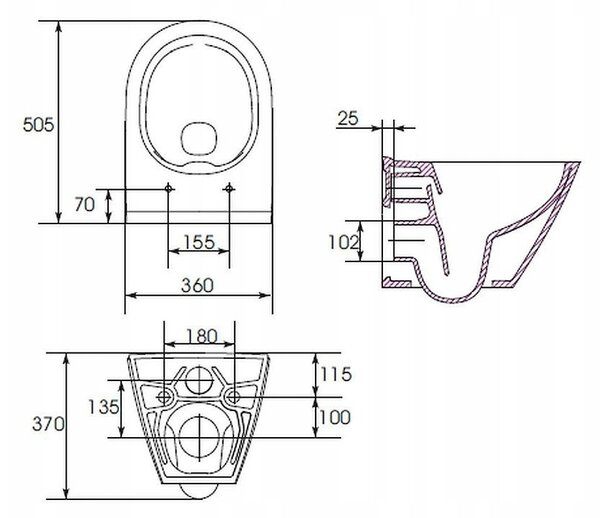 Cersanit City Oval CleaOn, függő WC csésze ülőke nélkül, fehér, K35-025