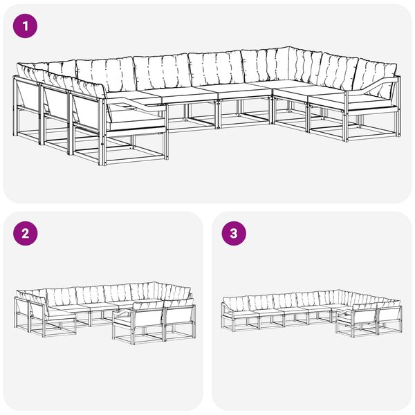 VidaXL Kültéri kanapé szett párnával 9 pcs Fehér és Világosszürke