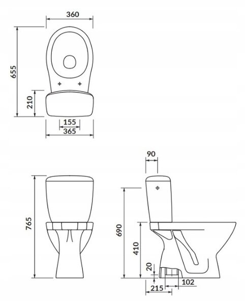 Cersanit Cascade, kombi WC öblítéssel 3 / 6l, függőleges hulladék + ülőke polipropilénnel, fehér, K100-207