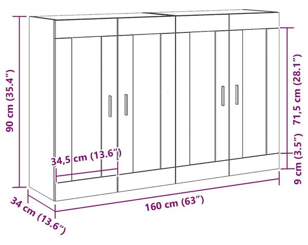 VidaXL Fali szekrény 2 db Artisan tölgy 69,5 x 34 x 90 cm Szerelt Fa