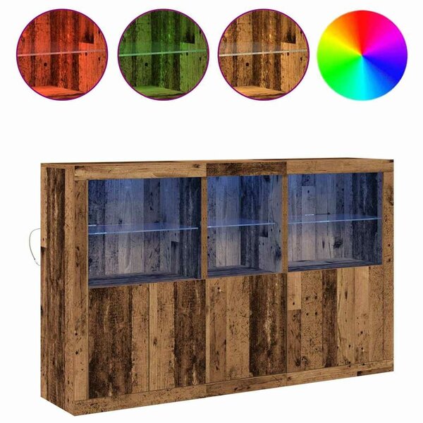 VidaXL Széf LED -es lámpákkal Régi fa 162 x 37 x 100 cm Faanyag