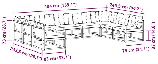 VidaXL Kültéri kanapé szett párnával 9 pcs Fehér és Világosszürke