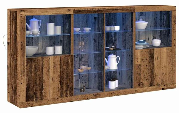 VidaXL Széf LED -es lámpákkal Régi fa 202 x 37 x 100 cm Faanyag