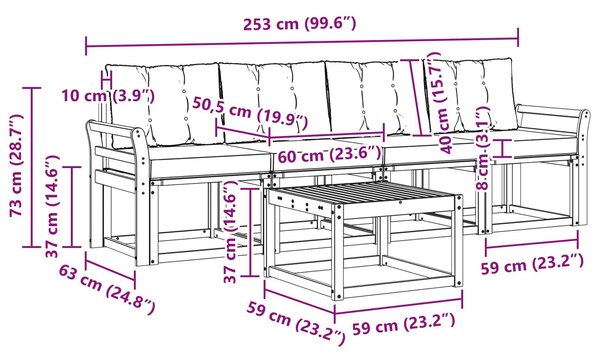 VidaXL Kültéri kanapé szett párnával 5 pcs Fehér és Fekete
