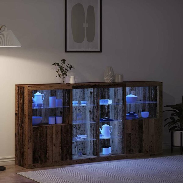 VidaXL Széf LED -es lámpákkal Régi fa 202 x 37 x 100 cm Faanyag