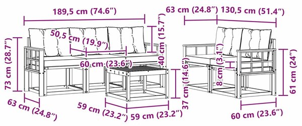 VidaXL Kültéri kanapé szett párnával 6 pcs Fehér és Világosszürke