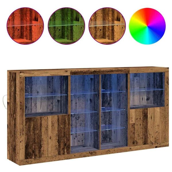 VidaXL Széf LED -es lámpákkal Régi fa 202 x 37 x 100 cm Faanyag