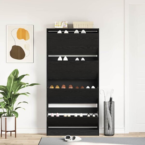 VidaXL Cipőszekrény tárolóval Musta tammi 80 x 21 x 163.5 cm Faanyag