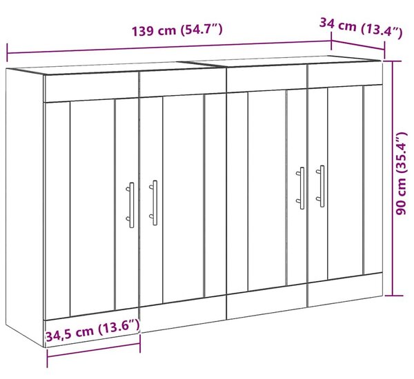 VidaXL Fali Szekrények 2 db Artisan tölgy 69,5 x 34 x 90 cm Szerelt Fa
