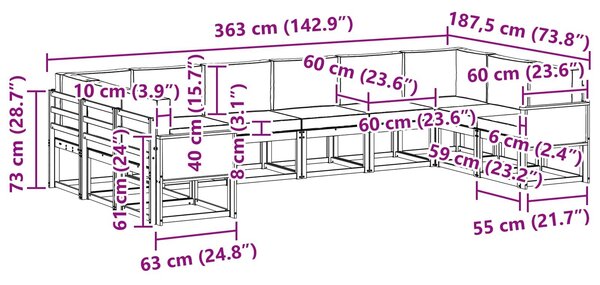 VidaXL Kültéri kanapé szett párnával 10 pcs Természetes és krémszínű