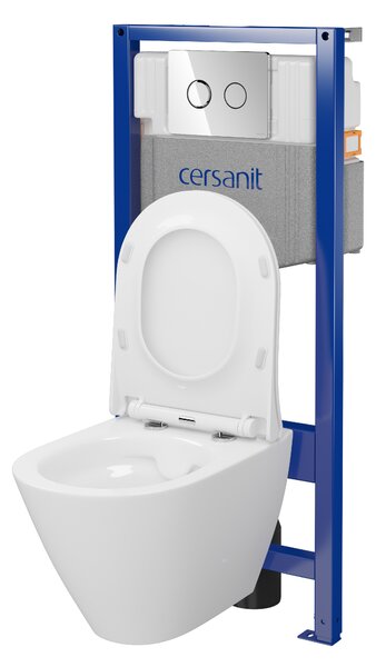 Cersanit City, System50 PNEU süllyesztett keret + függő WC csésze City Oval CleanOn + króm gomb Circle, S701-761