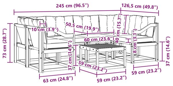 VidaXL Kültéri kanapé szett párnával 7 pcs Fehér és Bézs