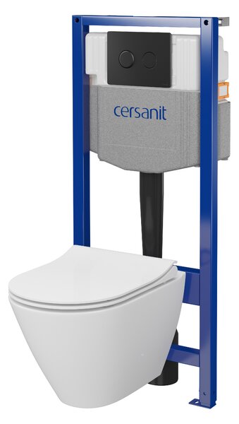 Cersanit City, System50 PNEU süllyesztett keret + függő WC csésze City Oval CleanOn + fekete gomb Circle, S701-763