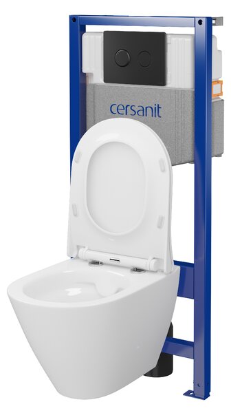 Cersanit City, System50 PNEU süllyesztett keret + függő WC csésze City Oval CleanOn + fekete gomb Circle, S701-763