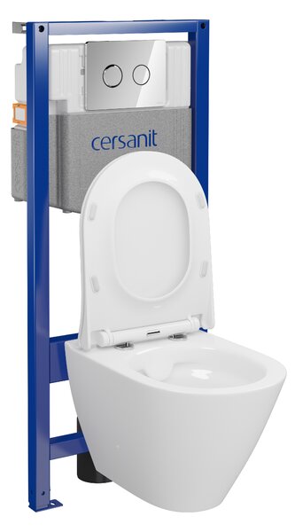 Cersanit City, System50 PNEU süllyesztett keret + függő WC csésze City Oval CleanOn + króm gomb Circle, S701-761