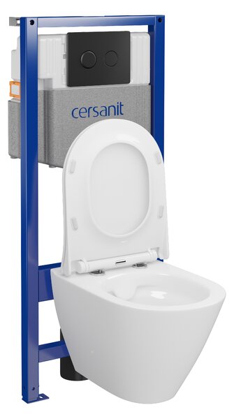 Cersanit City, System50 PNEU süllyesztett keret + függő WC csésze City Oval CleanOn + fekete gomb Circle, S701-763