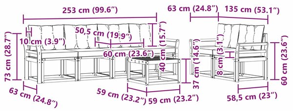 VidaXL Kültéri kanapé szett párnával 7 pcs Fehér és Fekete