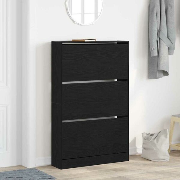 VidaXL Cipőszekrény tárolóval Musta tammi 80 x 21 x 125.5 cm Faanyag