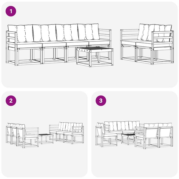 VidaXL Kültéri kanapé szett párnával 7 pcs Fehér és Világosszürke