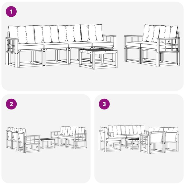 VidaXL Kültéri kanapé szett párnával 7 pcs Fehér és Fekete