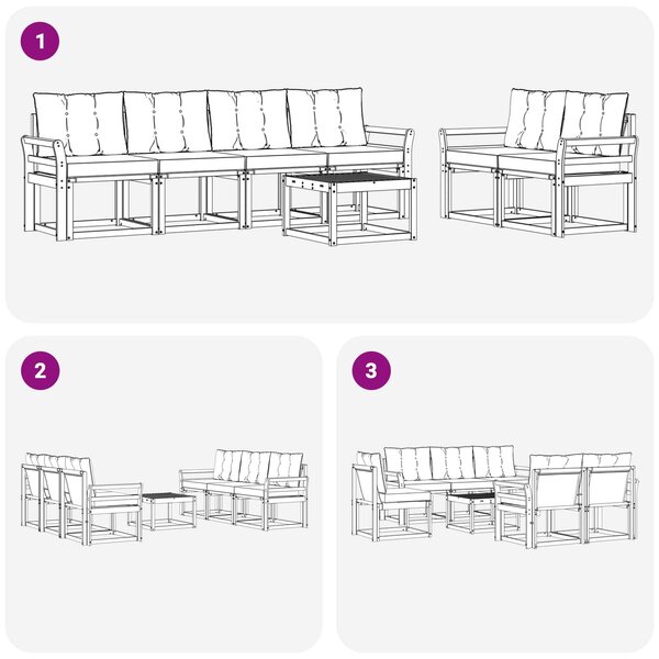 VidaXL Kültéri kanapé szett párnával 7 pcs Fehér és Fekete