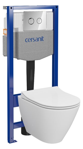 Cersanit City, System50 PNEU süllyesztett keret + függő WC csésze City Oval CleanOn + króm gomb Circle, S701-761