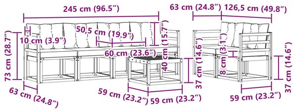 VidaXL Kültéri kanapé szett párnával 7 pcs Fehér és Világosszürke