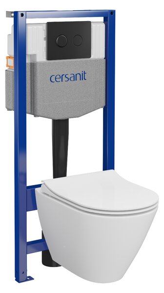 Cersanit City, System50 PNEU süllyesztett keret + függő WC csésze City Oval CleanOn + fekete gomb Circle, S701-763